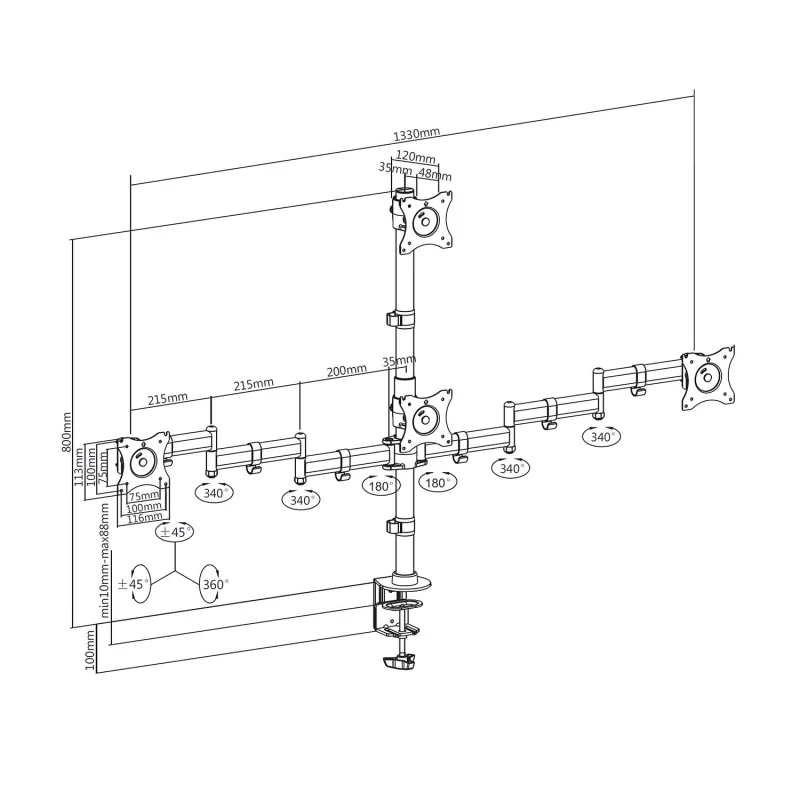 Kontrolsat - AISENS Desk Mount TV Stand for 4 Monitors - DT27TSR-379