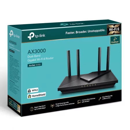 Kontrolsat - TP-Link Archer AX55 Router - AX3000 Dual-Band - 3000Mbps Wi-Fi 6 Gigabit Kontrolsat - TP-Link Archer AX55 Router - AX3000 Dual-Band - 3000Mbps Wi-Fi 6 Gigabit