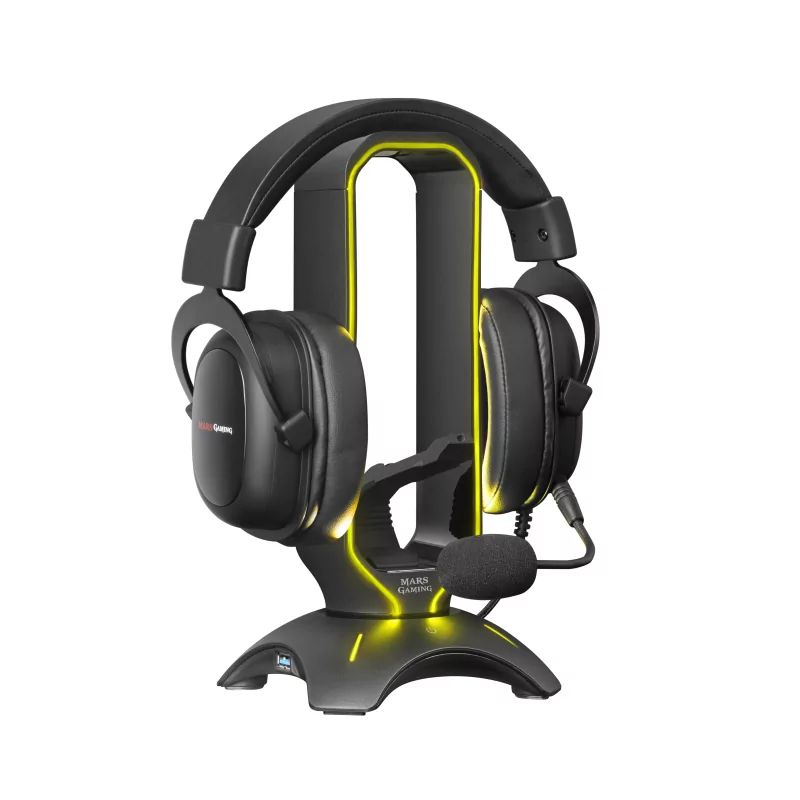 Kontrolsat - Suporte para Auscultadores + Bungee para Rato Mars Gaming - RGB - 2xUSB Hub - Preto - MHHPRO