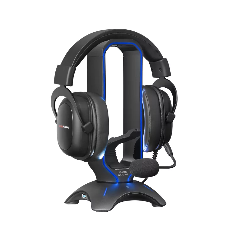 Kontrolsat - Suporte para Auscultadores + Bungee para Rato Mars Gaming - RGB - 2xUSB Hub - Preto - MHHPRO