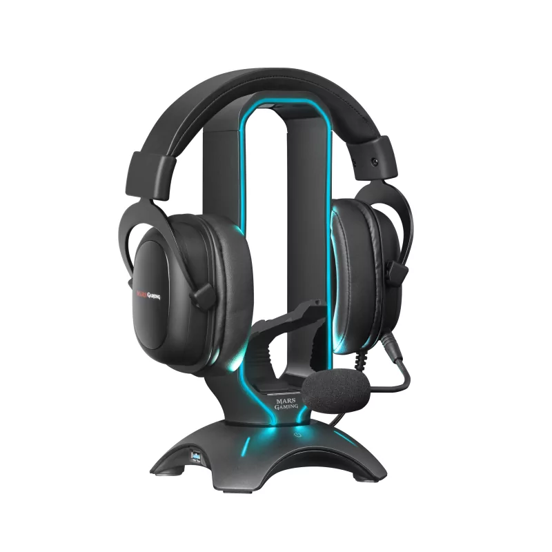 Kontrolsat - Suporte para Auscultadores + Bungee para Rato Mars Gaming - RGB - 2xUSB Hub - Preto - MHHPRO