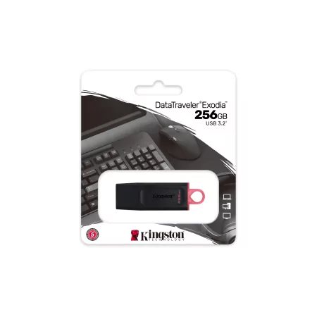 Kontrolsat - Pendrive Kingston DataTraveler Exodia - 256GB - USB 3.2 - Preto e Vermelho - DTX/256GB