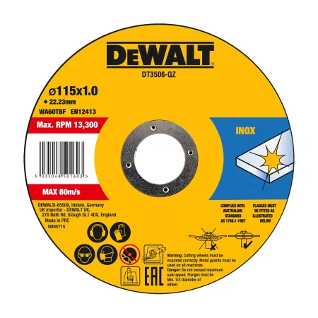 Kontrolsat - Set of 10 Stainless Steel Cutting Discs. Dewalt - 115x1x22.23 mm - DT3506-QZ