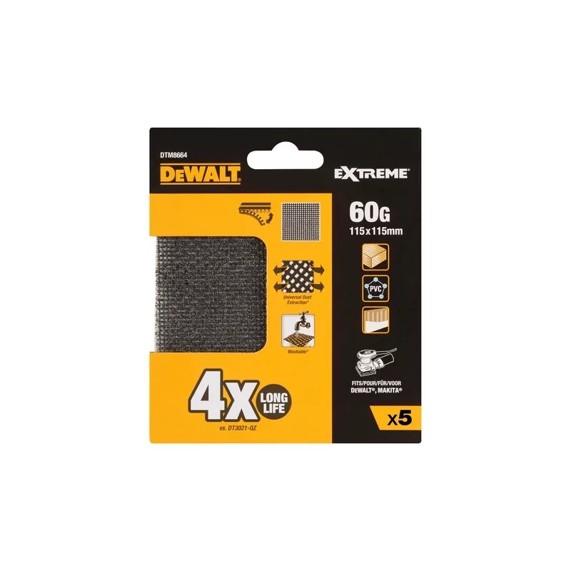 Kontrolsat - Set of 5 Dewalt Mesh Sandpaper - 1/4 Sheet - 60 Grit - Orbital Sanders - DTM8664-QZ