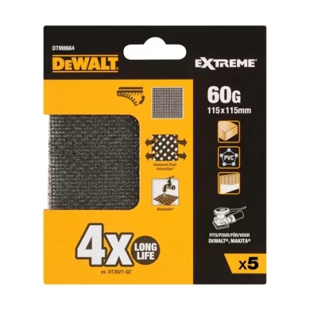 Kontrolsat - Set of 5 Dewalt Mesh Sandpaper - 1/4 Sheet - 60 Grit - Orbital Sanders - DTM8664-QZ