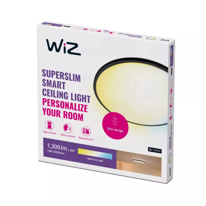 Kontrolsat - Philips WiZ luminaire - LED - 14 W - 1300 LM - ø 242 mm - Black frame