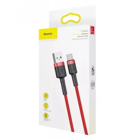 Kontrolsat - Baseus Cafule Cable - USB-A 2.0 / USB-C - 1 m - Red - CATKLF-B09