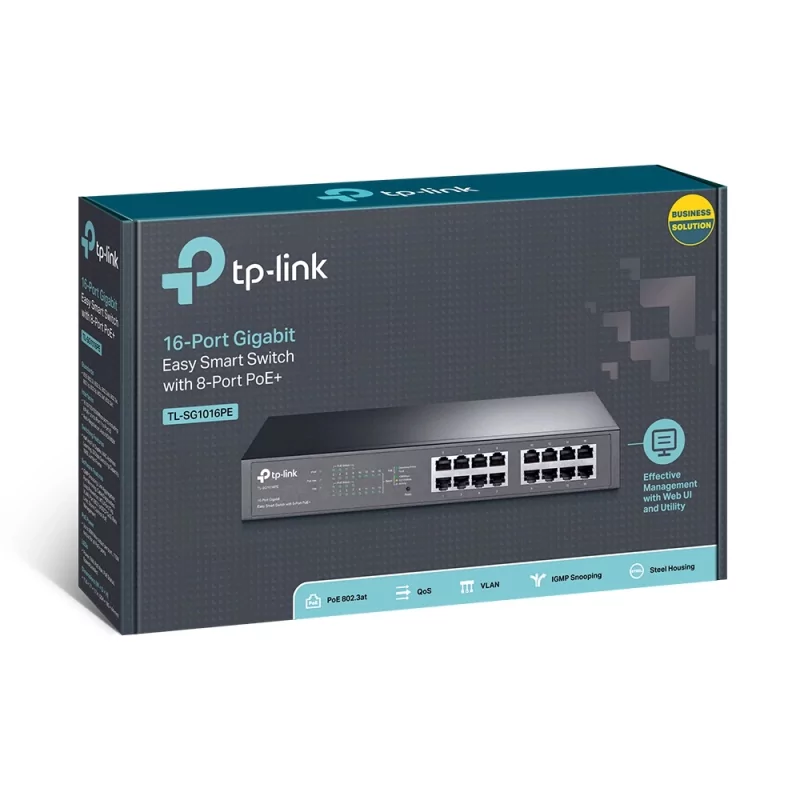 Kontrolsat - TP-Link Switch - 16 Ports - Gigabit - Smart Managed PoE + Rack Mountable - TL-SG1016PE