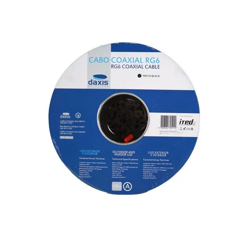 Cable Coaxial RG6 Daxis ed0317 - 100m ITED, Negro Cable Coaxial RG6 Daxis ed0317 - 100m ITED, Negro
