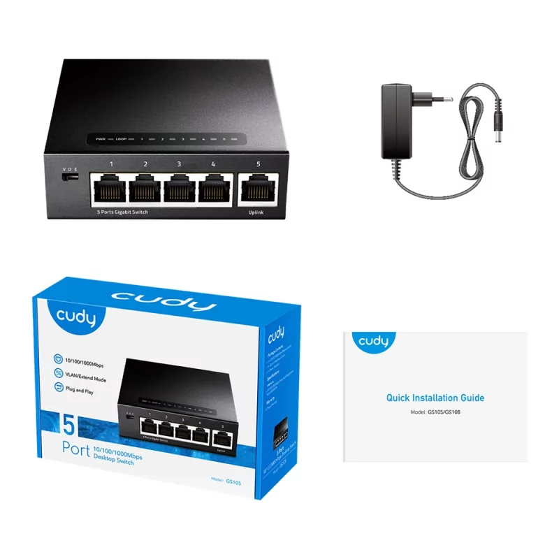 Kontrolsat - Switch Cudy - 5 Portas Gigabit - UnManaged - GS105