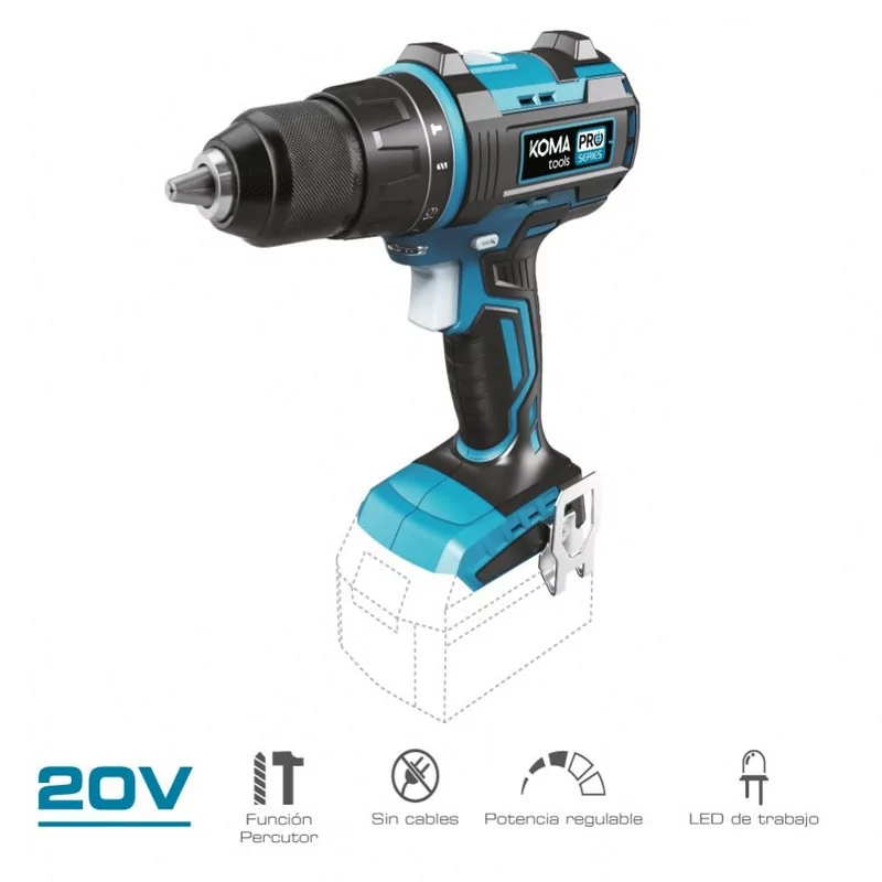 Taladro Percutor e Aparafusador Koma Tools Pro Series - 20 V - Sin Escovas