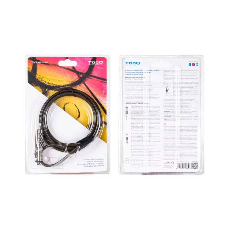 Kontrolsat - TooQ Security Cable - For Laptop - 1.5M - Dark Gray - TQCLKC0035-G