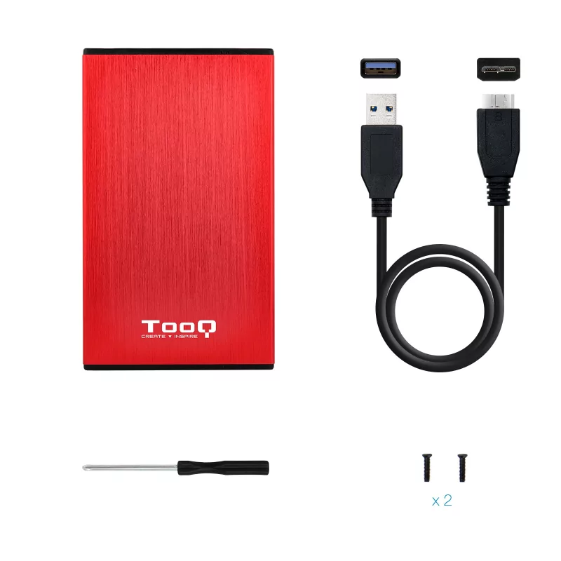 Kontrolsat - Caixa Externa TooQ - P/ Discos 2,5" - HDD/SSD - Vermelha - TQE-2527R