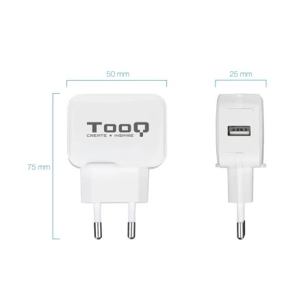 Kontrolsat - Carregador USB TooQ - 12W - Branco - TQWC-1S01WT Kontrolsat - Carregador USB TooQ - 12W - Branco - TQWC-1S01WT
