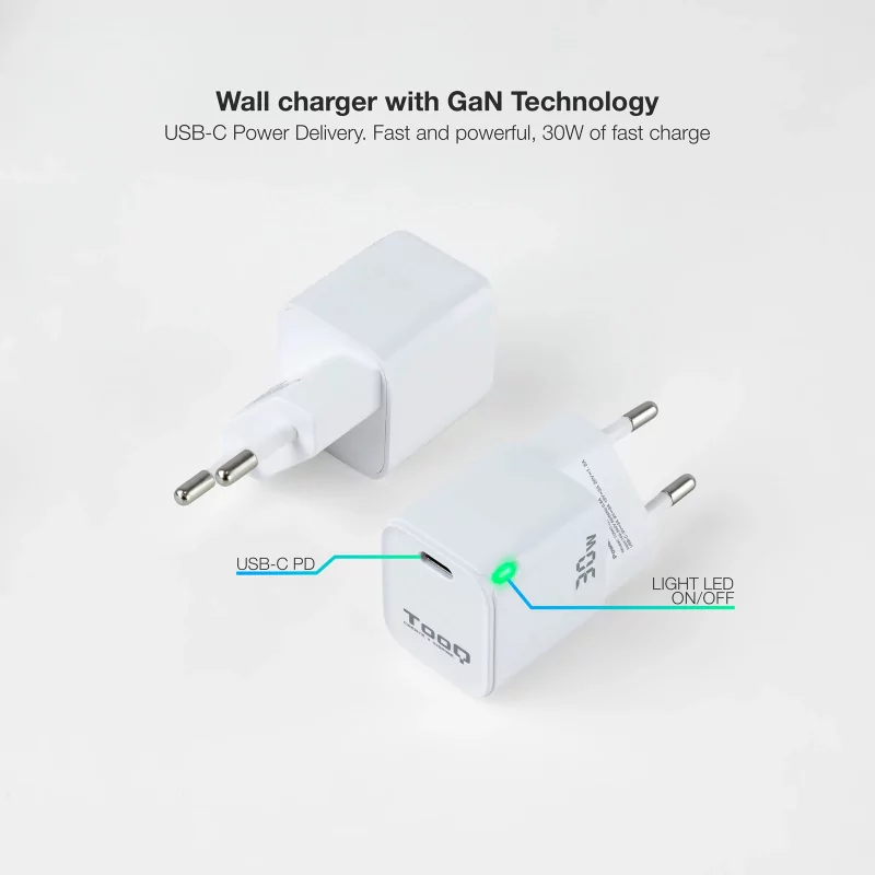 Kontrolsat - TooQ Wall Charger - GaN - 30W - White - TQWC-GANPD30WT
