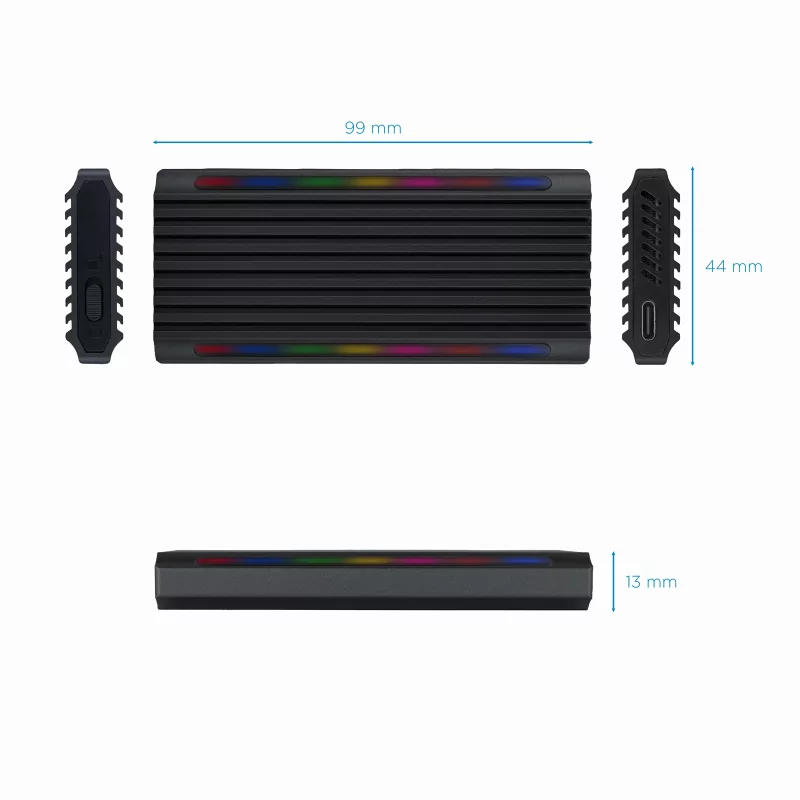 Kontrolsat - TooQ External Box - SSD - RGB - Black - TQE-2222B