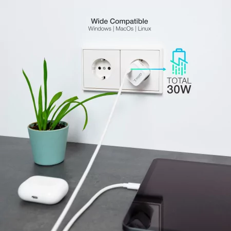 Kontrolsat - TooQ Wall Charger - GaN - 30W - White - TQWC-GANPD30WT