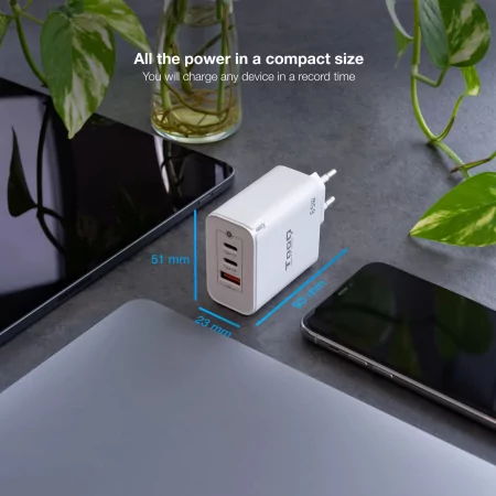 Kontrolsat - TooQ Charger - USB-C/PD - 65W - White - TQWC-GANQC2PD65WT