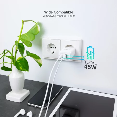 Kontrolsat - Carregador TooQ - USB-C/PD - 45W - Branco - TQWC-GANQCPD45WT