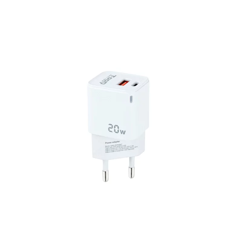 Kontrolsat - Carregador de Parede TooQ - USB-C/PD + USB-A/QC - 20W - Branco - TQWC-QCPD20WT Kontrolsat - Carregador de Parede TooQ - USB-C/PD + USB-A/QC - 20W - Branco - TQWC-QCPD20WT
