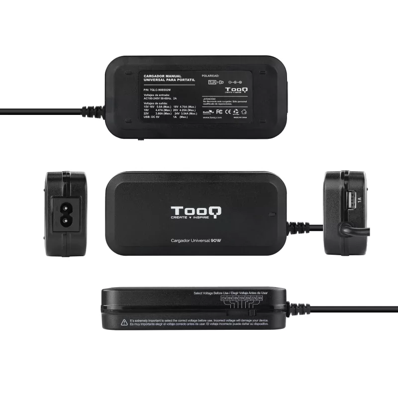 Kontrolsat - TooQ Charger - For Laptop - Universal - 90W - USB 2.0 - TQLC-90BS02M