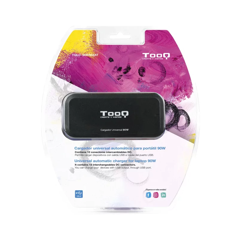 Kontrolsat - TooQ Charger - For Laptop - 90W + 2x USB2.0 - Black - TQLC-90BS02AT