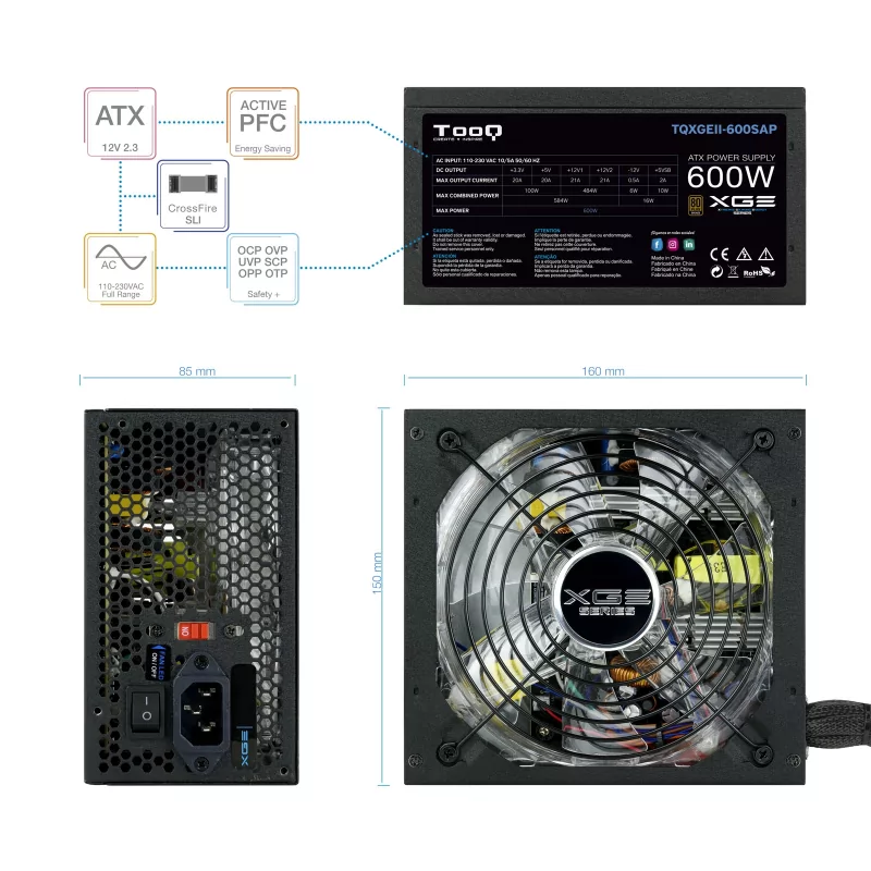 Kontrolsat - Fonte de Alimentação Xtreme Gaming TooQ - Energy II - 600W - C/ LED - TQXGEII-600SAP