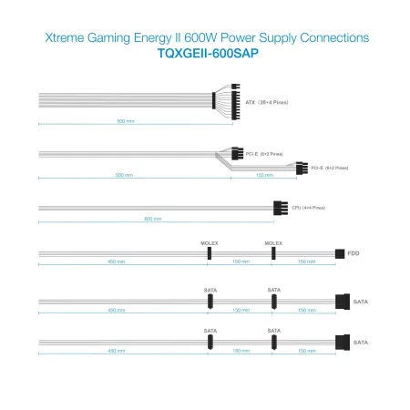 Kontrolsat - TooQ Xtreme Gaming Power Supply - Energy II - 600W - W/ LED - TQXGEII-600SAP