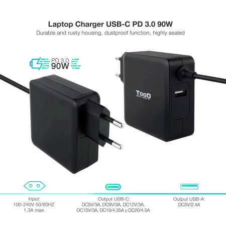 Kontrolsat - TooQ USB-C Charger - Black - TQLC-USBC90PD