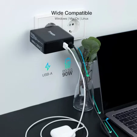 Kontrolsat - TooQ USB-C Charger - Black - TQLC-USBC90PD