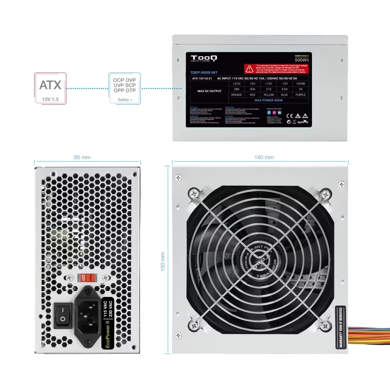 Kontrolsat - Fonte de Alimentação TooQ - Ecopower II - ATX 500W - TQEP-500S-INT