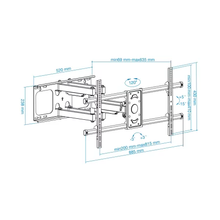 Kontrolsat - TooQ Wall Mount - For Screen - 43" / 90" - Black - LP3790TN-B
