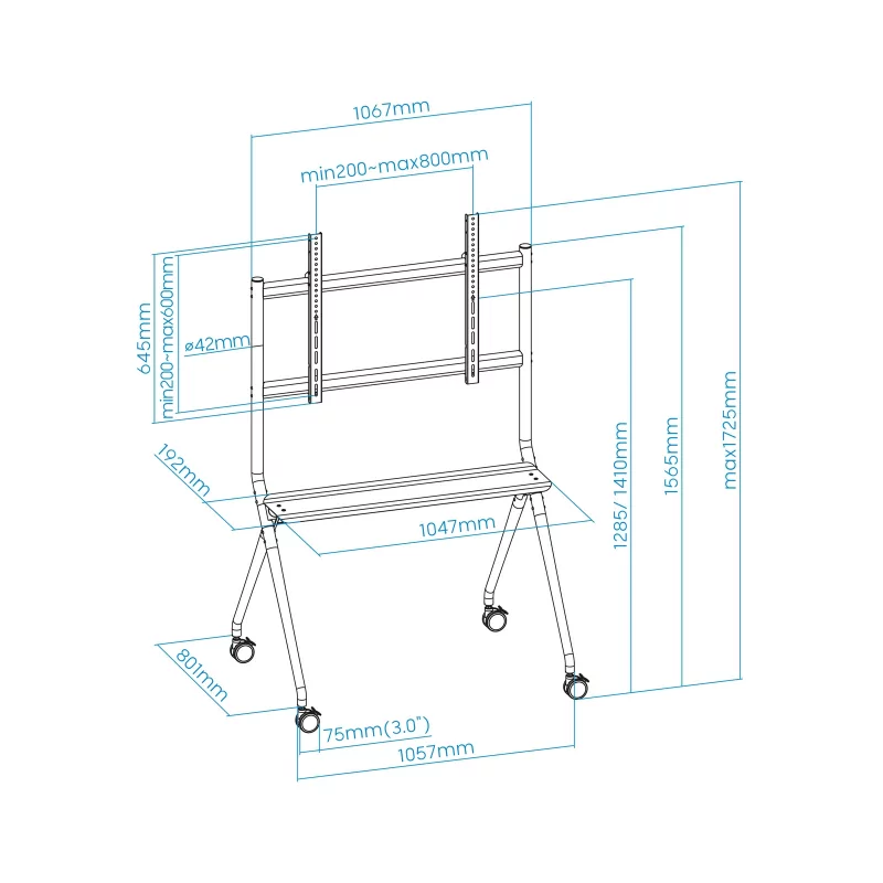 Kontrolsat - TooQ Floor Stand - With Wheels - For Screens - 50" / 86" - Grey - FS20205M-B