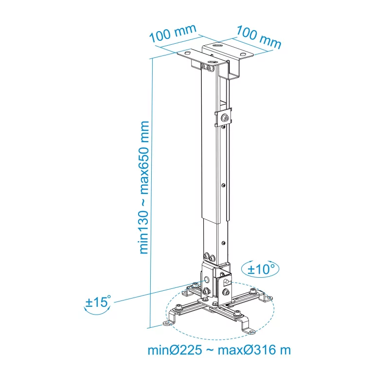 Kontrolsat - TooQ Ceiling Bracket - For Projectors - White - PJ2012T-W