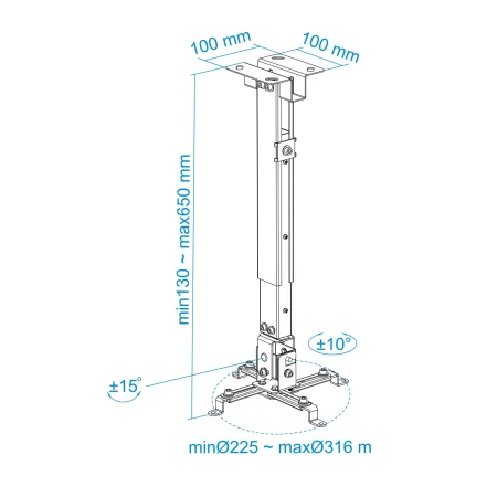 Kontrolsat - TooQ Ceiling Bracket - For Projectors - White - PJ2012T-W