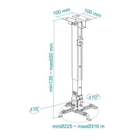 Kontrolsat - TooQ Ceiling Bracket - For Projectors - Black - PJ2012T-B