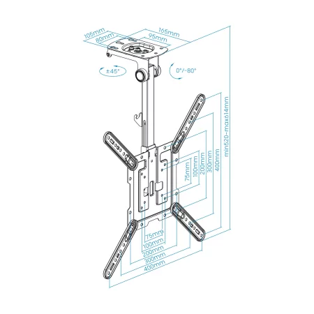 Kontrolsat - TooQ Ceiling Mount - For Screens - 23" / 55" - Black - LPCE1123TSLI-B