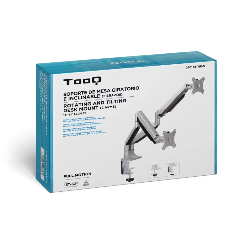 Kontrolsat - TooQ Hinged Table Stand - 2 Screens - 13" / 32" - Silver - DB3132TNR-S