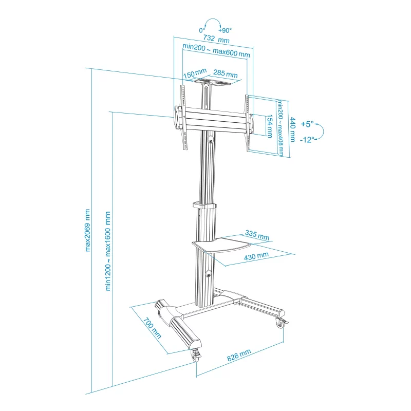 Soporte de suelo Kontrolsat TooQ - 1 pantalla - 37" / 70" - Inclinable / giratorio - FS1870M-B