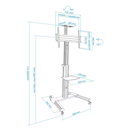 Kontrolsat - TooQ Floor Stand - 1 Screen - 37" / 70" - Tiltable / Swivel - FS1870M-B