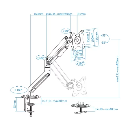 Kontrolsat - TooQ Desk Stand - 1 Screen - 17" / 32" - Gray - DB4032TNR-G