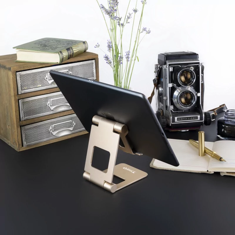 Kontrolsat - Suporte de Mesa Ajustável TooQ - P/ Telemóvel / Tablet - 10" - Dourado - PH-KEOPS-ALBA