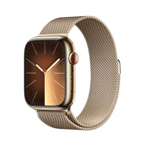Kontrolsat - Apple Watch Series 9 GPS + Cellular Gold Stainless Steel | Golden Milanese Loop Bracelet (45mm)