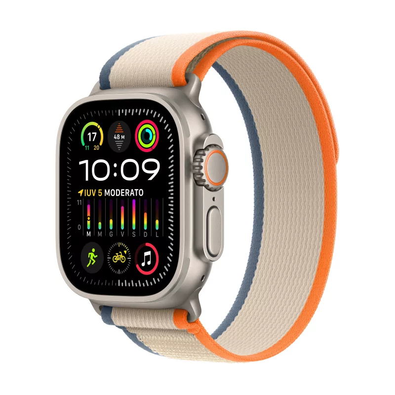 Kontrolsat - Apple Watch Ultra 2 GPS + Cellular Titanium | Orange/Beige Loop Trail Bracelet - Medium / Large (49mm)