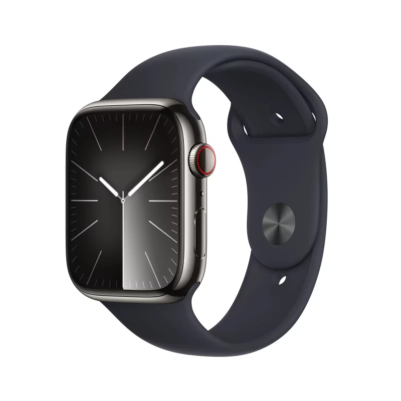 Kontrolsat - Apple Watch Series 9 GPS + Cellular Graphite Stainless Steel | Sport Midnight Strap S/M (45mm)