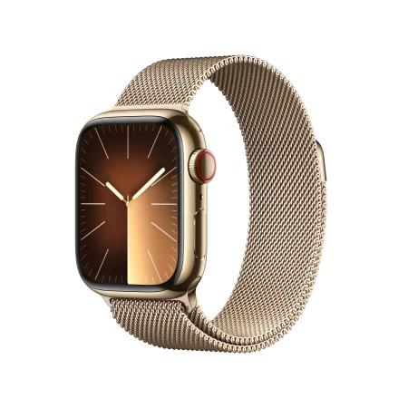 Kontrolsat - Apple Watch Series 9 GPS + Cellular Gold Stainless Steel | Golden Milanese Loop Bracelet (41mm)