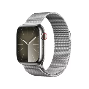 Kontrolsat - Apple Watch Series 9 GPS + Cellular Silver Stainless Steel | Silver Milanese Loop Bracelet (41mm)