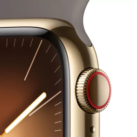 Kontrolsat - Apple Watch Series 9 GPS + Cellular Gold Stainless Steel | Sport Clay Bracelet - M/L (41mm)