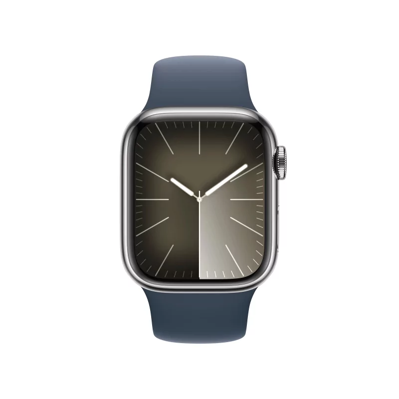 Kontrolsat - Apple Watch Series 9 GPS + Cellular Aço Inoxidável Prateado | Bracelete Sport Azul Trovoada - M/L (41mm)