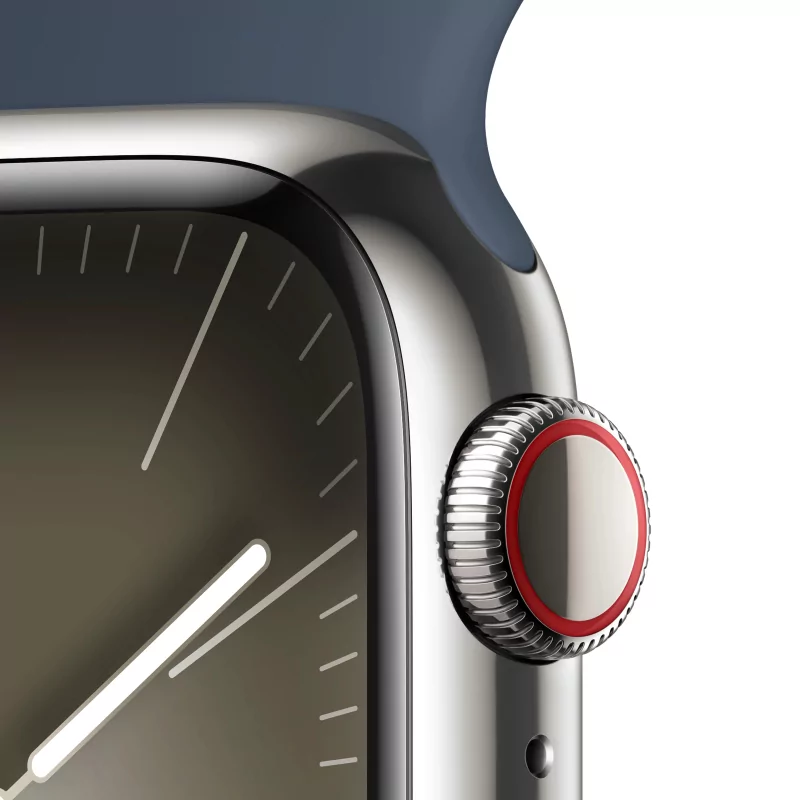 Kontrolsat - Apple Watch Series 9 GPS + Cellular Aço Inoxidável Prateado | Bracelete Sport Azul Trovoada - S/M (41mm)